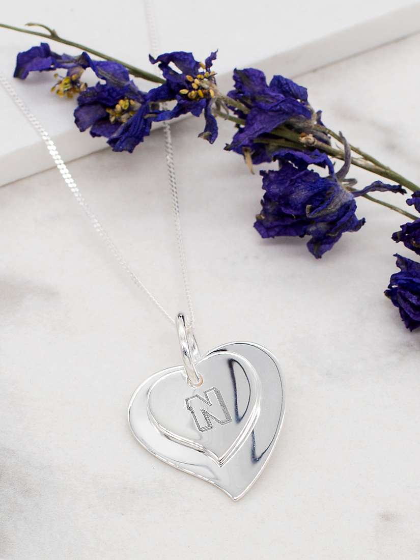 Buy IBB Personalised Sterling Silver Double Heart Necklace, Silver Online at johnlewis.com