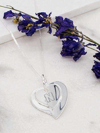 IBB Personalised Sterling Silver Double Heart Necklace, Silver