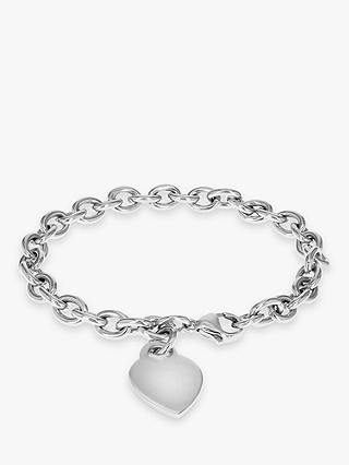 IBB Personalised Sterling Silver Heart Charm Belcher Bracelet, Silver