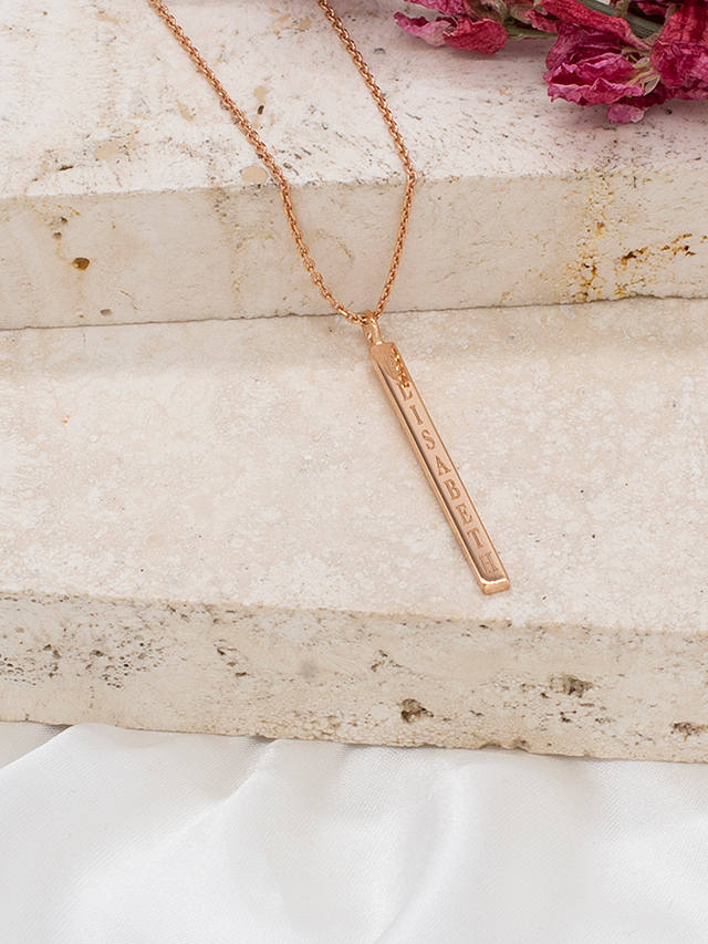 IBB Personalised Vertical Bar Initial Pendant Necklace, Rose Gold