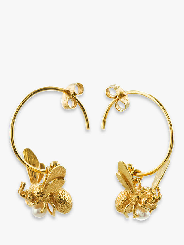 Alex Monroe 22ct Gold Vermeil Flying Bee Freshwater Pearl Hoop Earrings, Gold