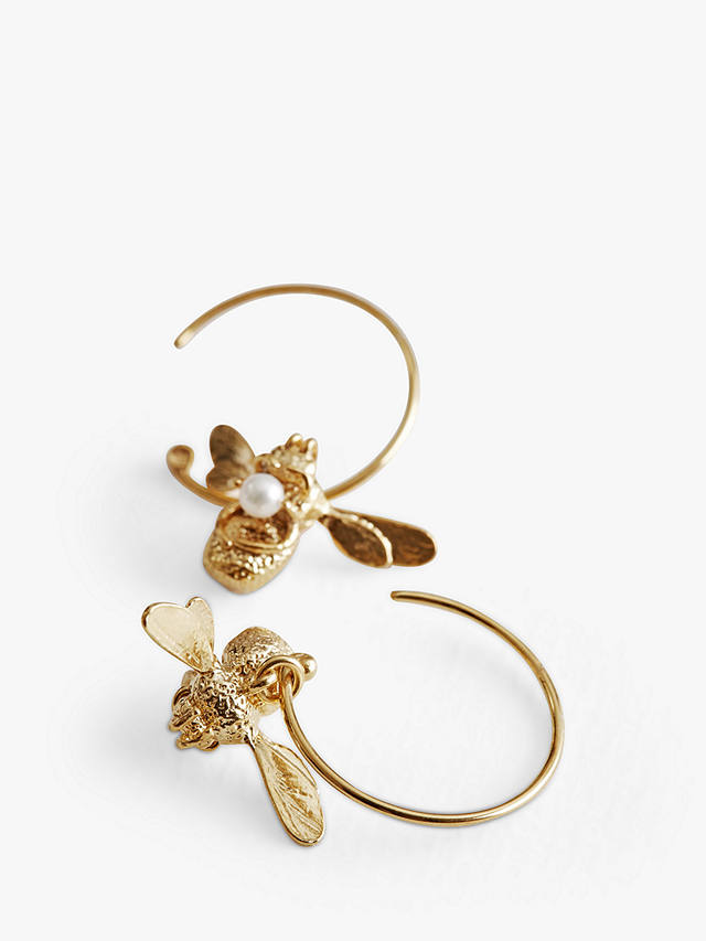 Alex Monroe 22ct Gold Vermeil Flying Bee Freshwater Pearl Hoop Earrings, Gold