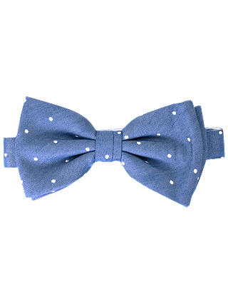 John Lewis & Partners Chambray White Dot Ready Tied Bow Tie, Blue