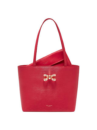 Ted Baker Bowdai Leather Small Shopper Bag, Deep Pink
