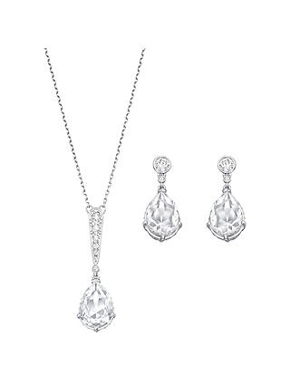 Swarovski Vintage Teardrop Crystal Pendant Necklace and Drop Earrings Jewellery Gift Set, Silver