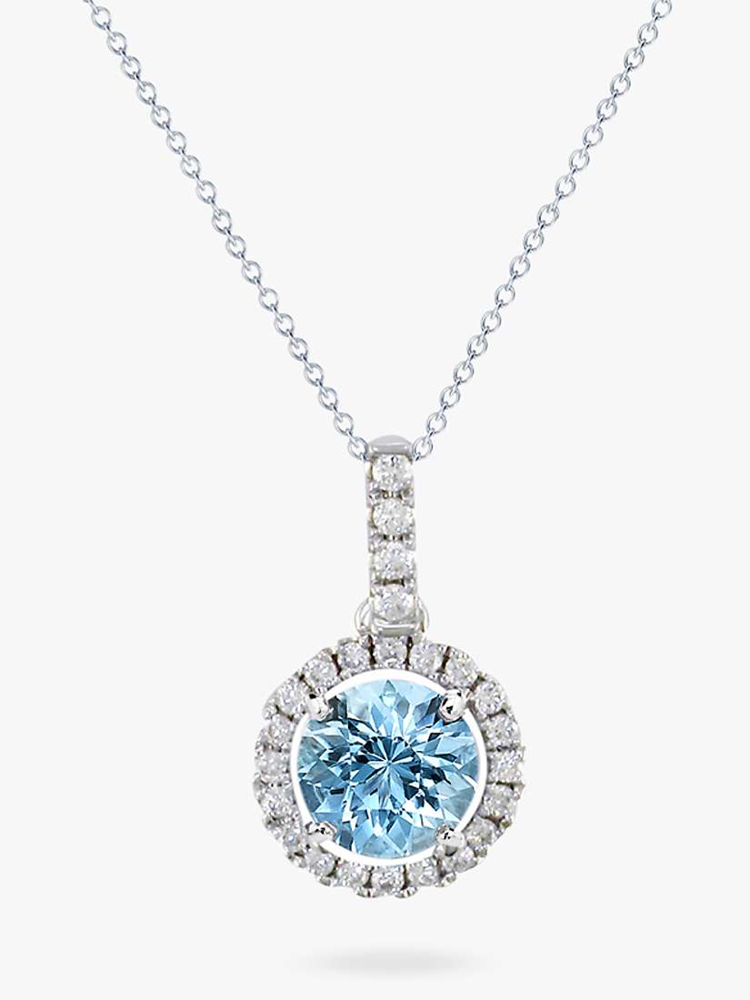 Buy E.W Adams 18ct White Gold Diamond Cluster Pendant Necklace, Aquamarine Online at johnlewis.com