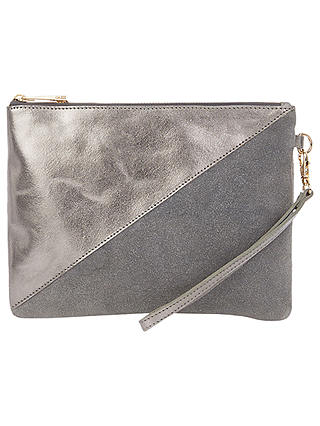 Oasis Fifi Zip Leather Clutch Bag, Silver