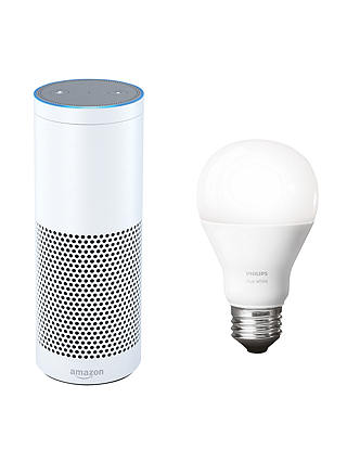 Amazon Echo Plus Smart Speaker with Built-in Smart Home Hub with Alexa Voice Recognition & Control, White + Philips Hue White 9.5W A60 Smart Bulb, E27 Fitting