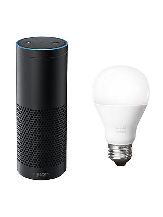Amazon Echo Plus Smart Speaker with Built-in Smart Home Hub with Alexa Voice Recognition & Control, Black + Philips Hue White 9.5W A60 Smart Bulb, E27 Fitting