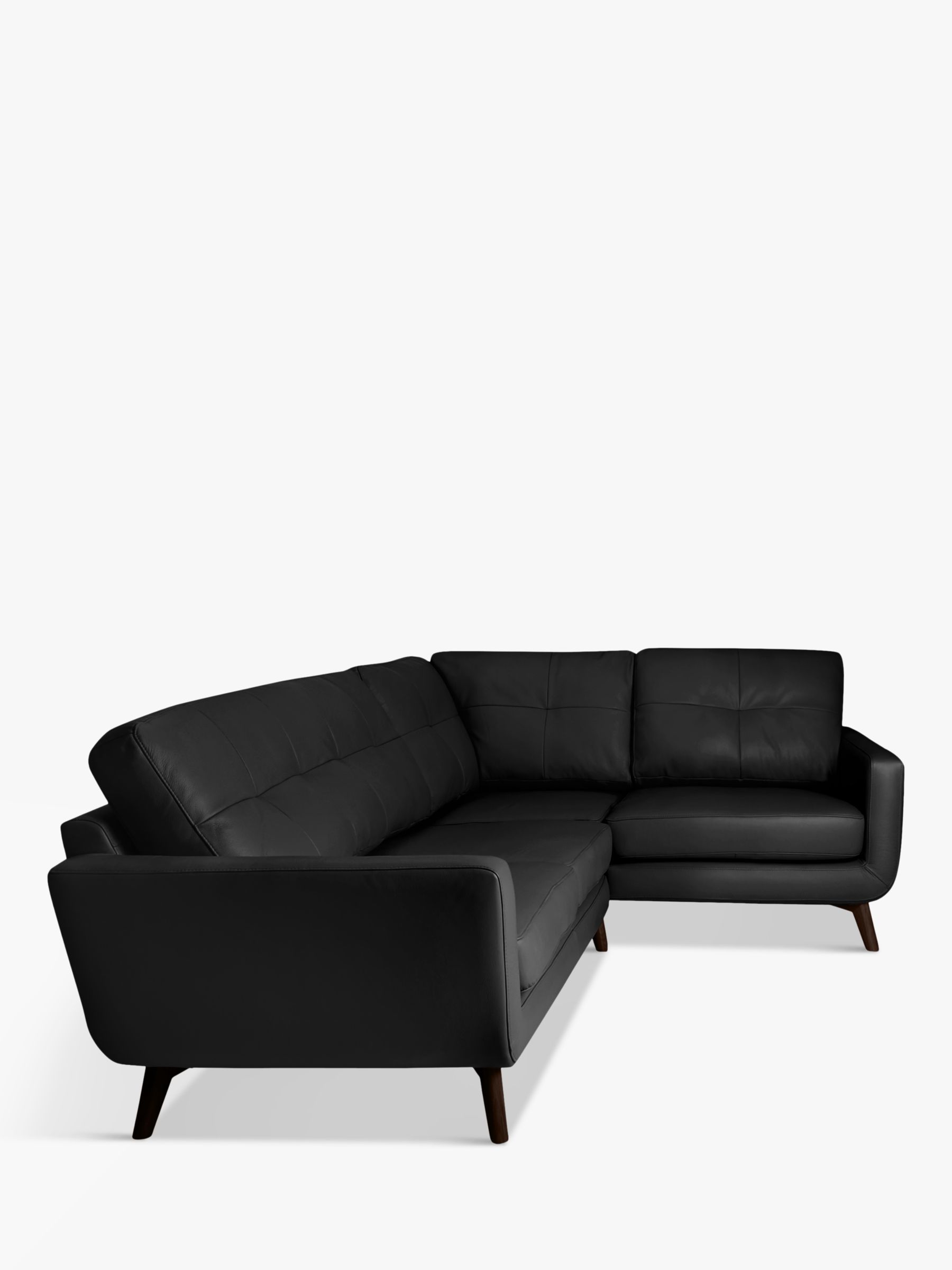 Barbican Range, John Lewis Barbican 4 Seater RHF Corner End Leather Sofa, Dark Leg, Contempo Black