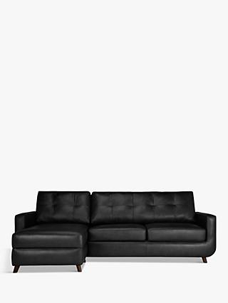 Barbican Range, John Lewis Barbican LHF Chaise End Leather Sofa, Dark Leg, Contempo Black