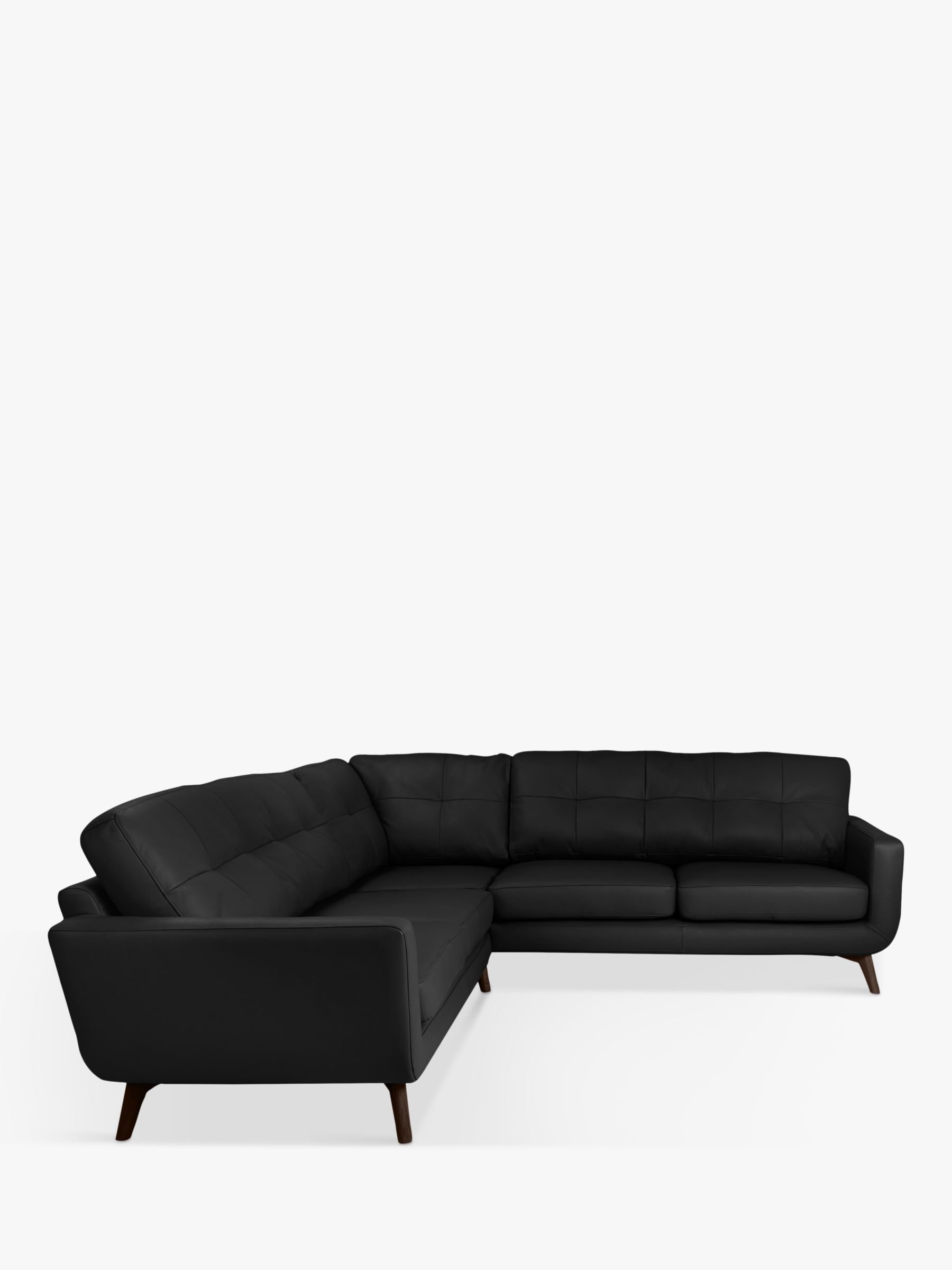 Barbican Range, John Lewis Barbican 5+ Seater Leather Corner Sofa, Dark Leg, Contempo Black