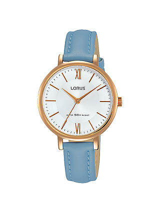 Lorus Women's Leather Strap Watch, Sky Blue/White RG264LX5