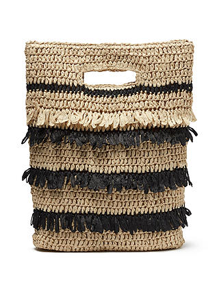 John Lewis & Partners Stripe Straw Tassel Grab Bag, Mono