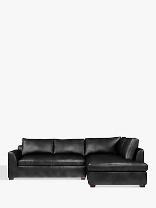 Tortona Range, John Lewis & Partners Tortona RHF Chaise End Leather Sofa, Dark Leg, Contempo Black