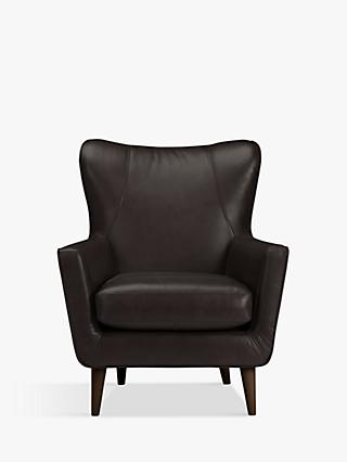 Thomas Range, John Lewis Thomas Leather Wing Chair, Dark Leg, Demetra Charcoal