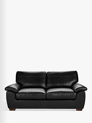 Camden Range, John Lewis Camden Large 3 Seater Leather Sofa, Dark Leg, Contempo Black