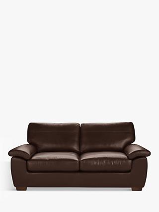 Camden Range, John Lewis & Partners Camden Large 3 Seater Leather Sofa, Dark Leg, Nature Brown