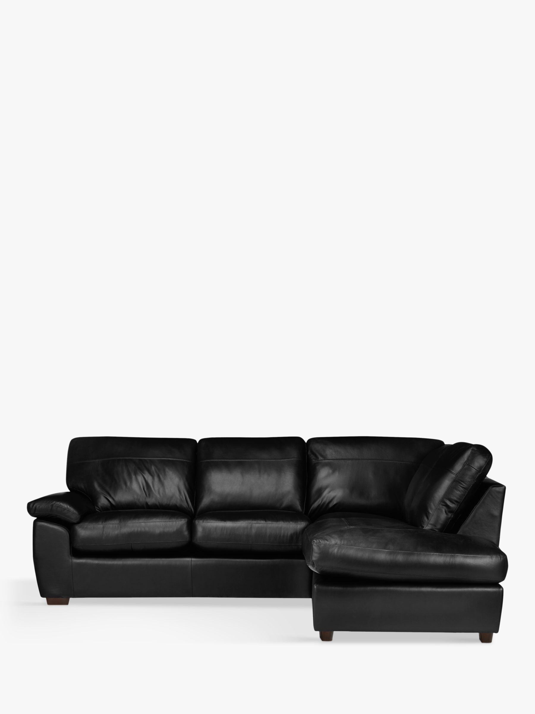 Camden Range, John Lewis Camden 5+ Seater RHF Chaise Corner End Leather Sofa, Dark Leg, Contempo Black