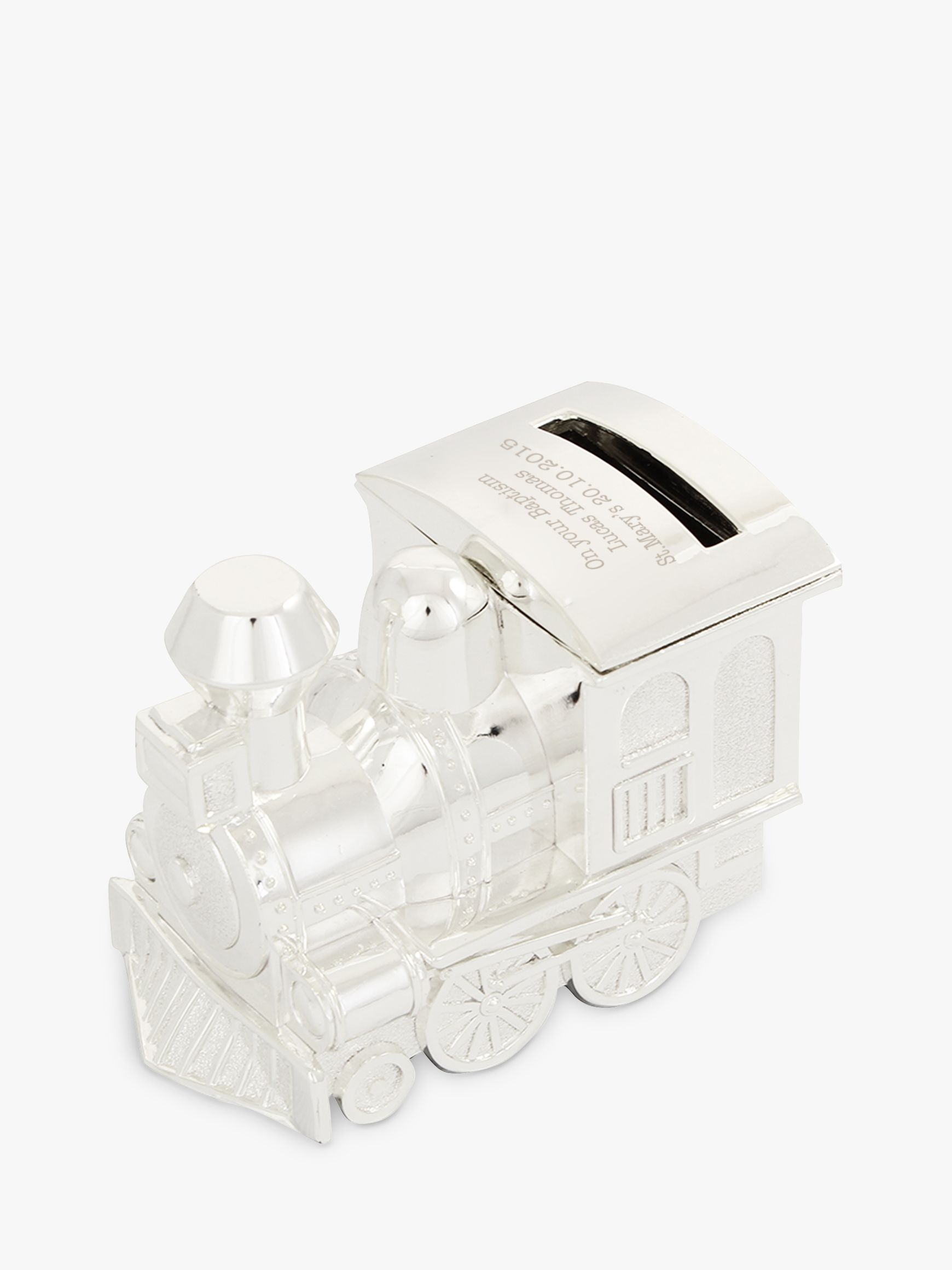 StompStamps Personalised Silver Plated Train Money Box