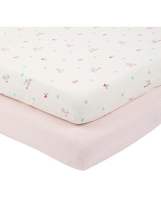 John Lewis & Partners Baby Bunny Ditsy Cotbed Fitted Sheet, 140 x 70cm, Pack of 2
