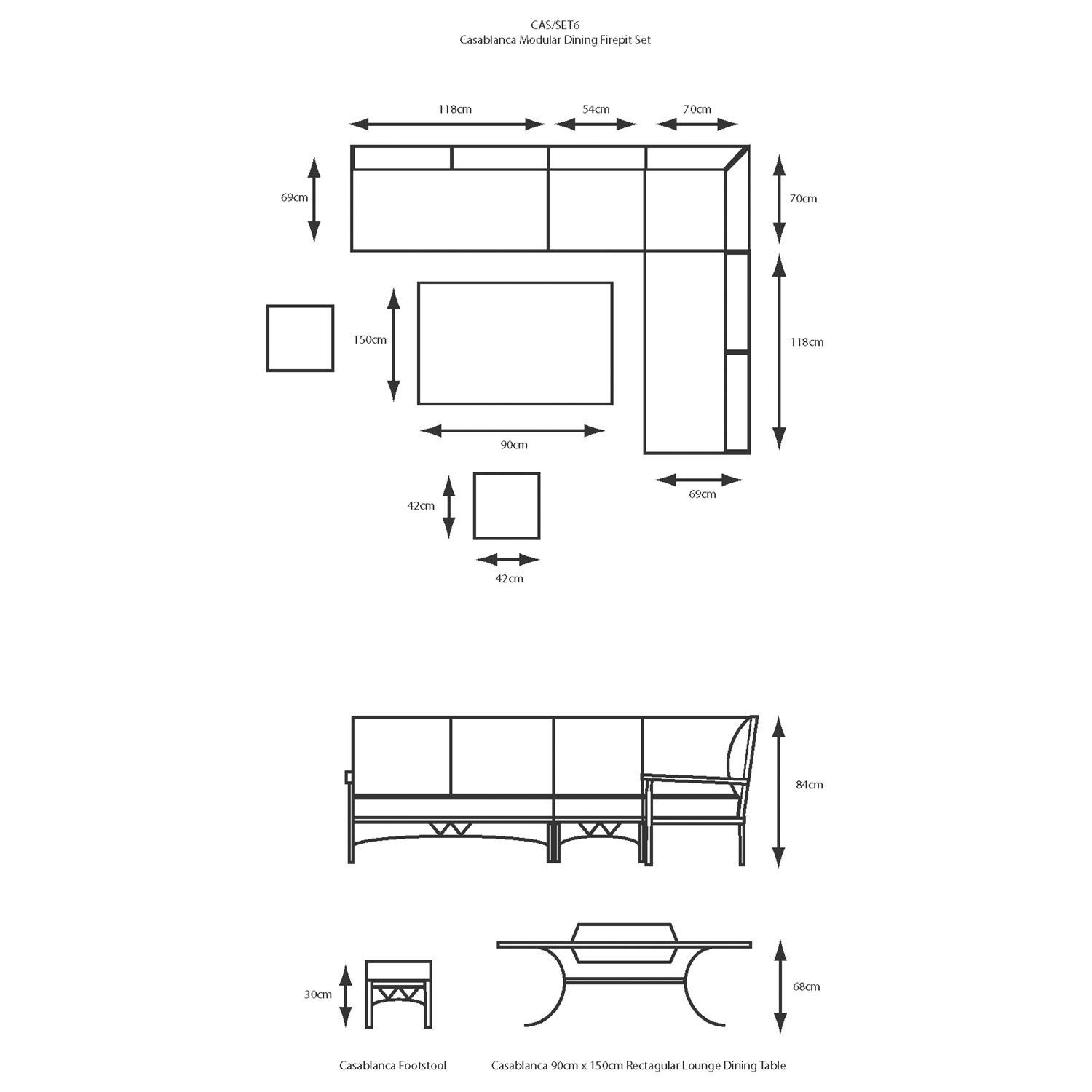 Lg Outdoor Casablanca 7 Seater Garden Modular Dining Table And