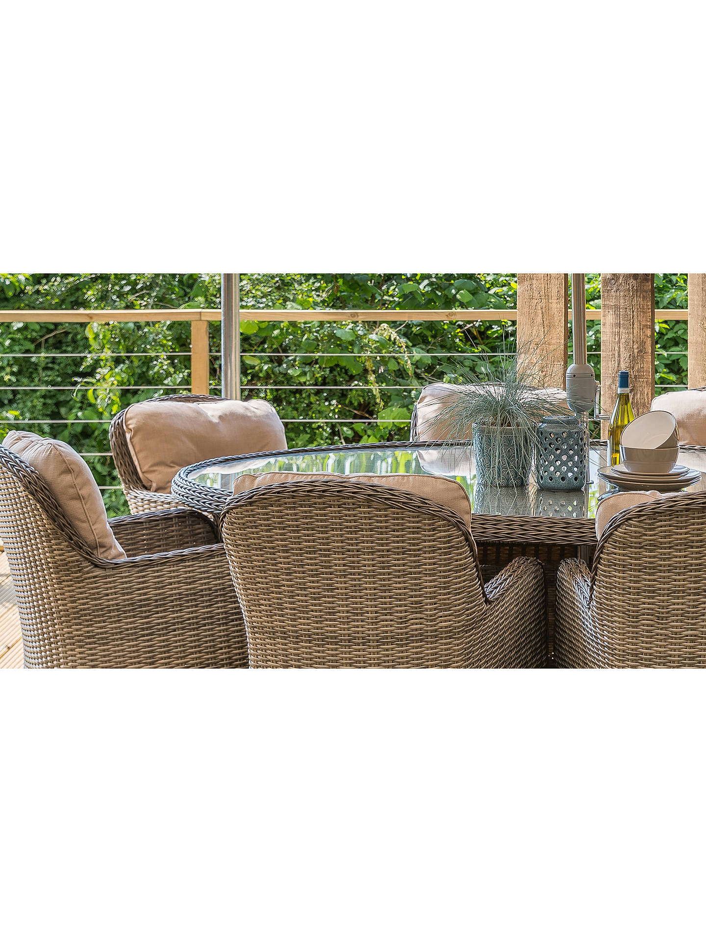 Lg Outdoor Marseille 8 Seater Oval Garden Dining Table And Chairs Set With Parasol Natural At John Lewis Partners