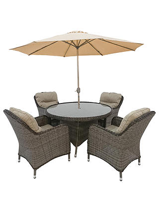 Lg Outdoor Mille 4 Seater Garden Dining Table And Chairs Set With Parasol Natural - 4 Seater Rattan Garden Furniture Set With Parasol