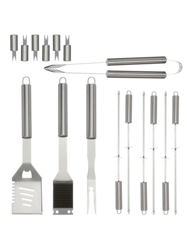 John Lewis & Partners Stainless Steel BBQ Tool Set in Case, 16 Pieces