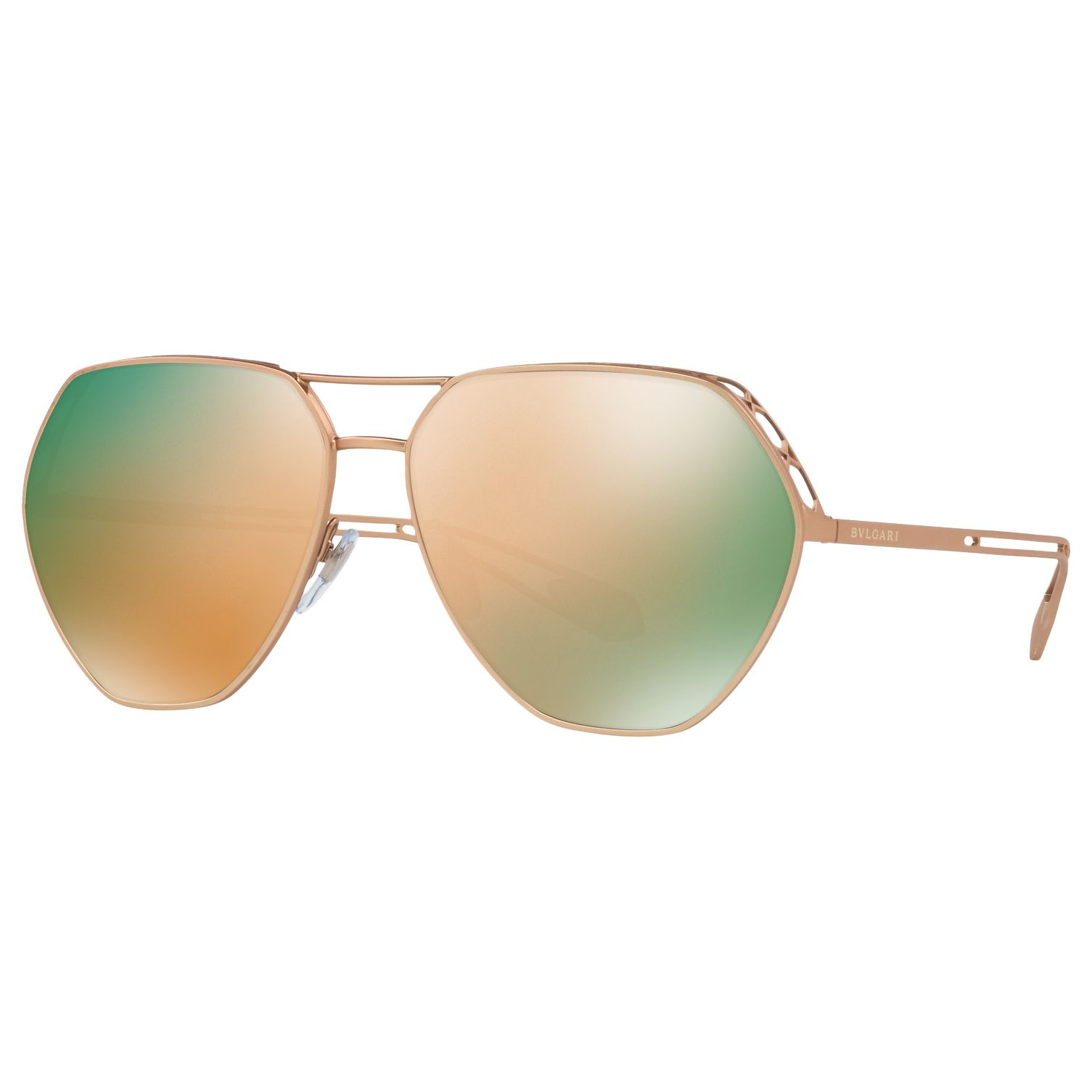 BVLGARI BV6098 Women's Aviator Sunglasses, Pink Gold/Grey