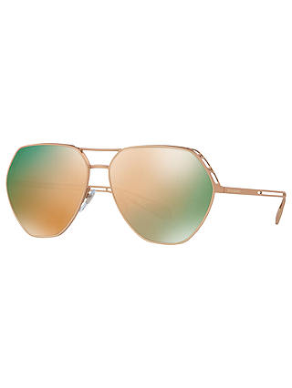 BVLGARI BV6098 Women's Aviator Sunglasses, Pink Gold/Grey