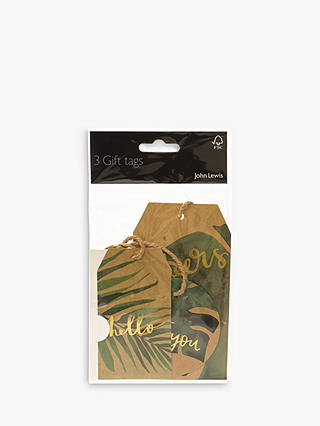 John Lewis & Partners Tropical Leaf Tags, Green / Gold, Pack of 3
