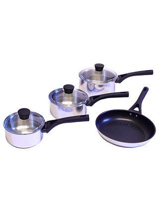 Pyrex Expert Touch Stainless Steel Lidded Saucepans and Frying Pan Set, 4 Pieces