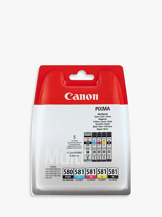 Canon PGI-580PGBK/CLI-581 Inkjet Printer Cartridge Multipack, Pack of 5