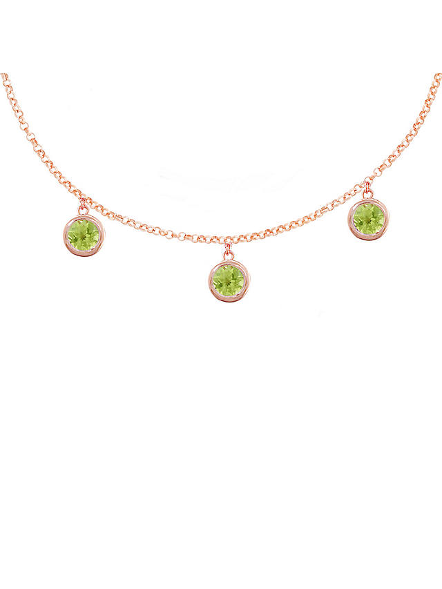 London Road 9ct Rose Gold Round Drop Chain Necklace, Peridot