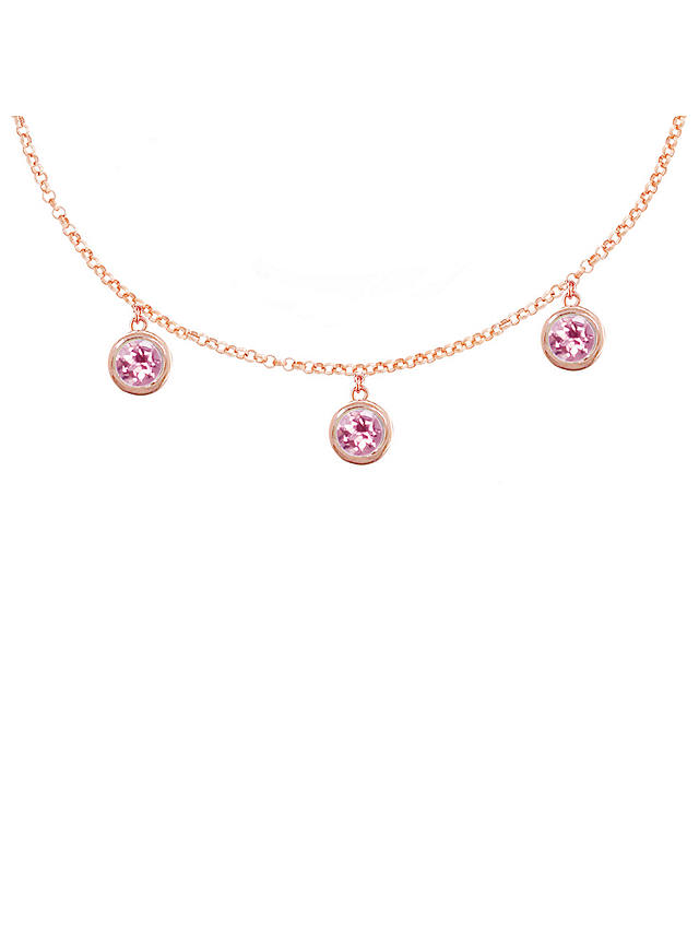 London Road 9ct Rose Gold Round Drop Chain Necklace, Tourmaline