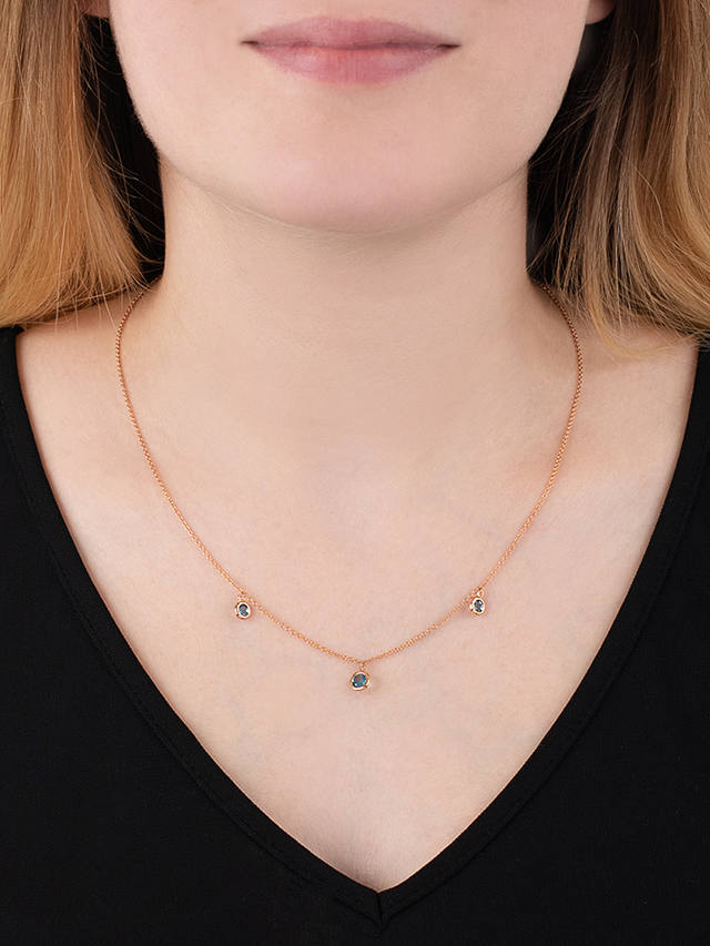 London Road 9ct Rose Gold Round Drop Chain Necklace, Blue Topaz