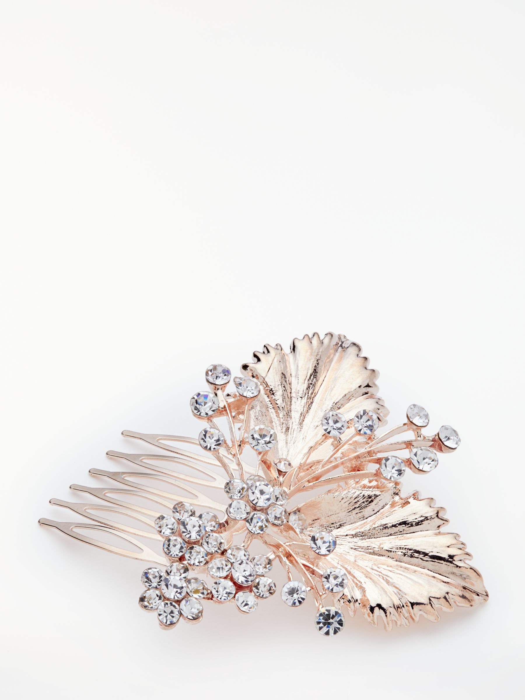 John Lewis & Partners Cubic Zirconia Floral Bridal Hair Comb, Rose Gold