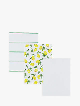 John Lewis & Partners Lemon Tea Towels, Assorted, Pack of 3