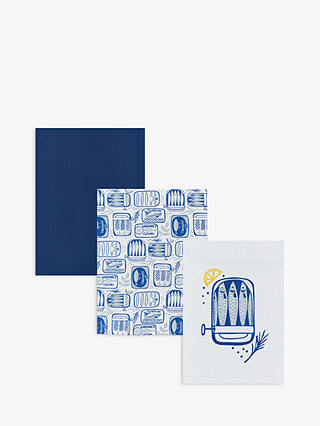 John Lewis & Partners Sardines Tea Towels, Assorted, Pack of 3