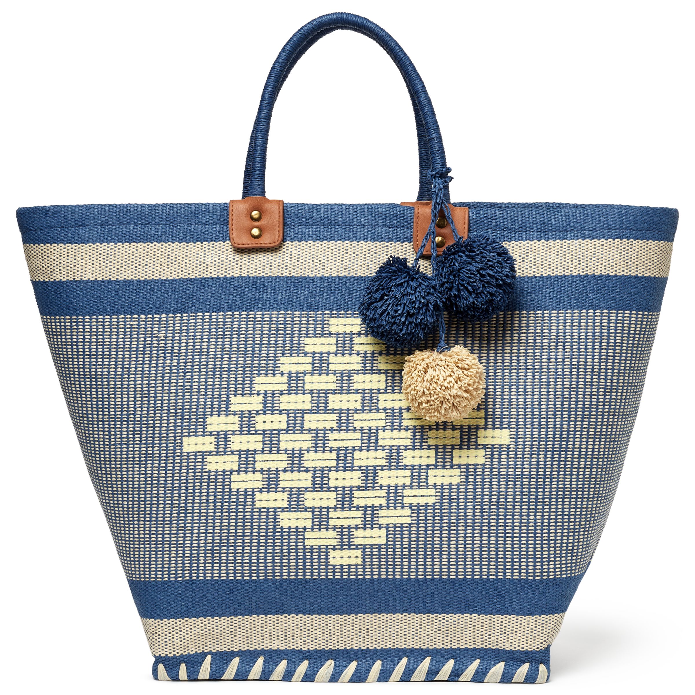 John Lewis & Partners Aztec Straw Pom Shopper Bag