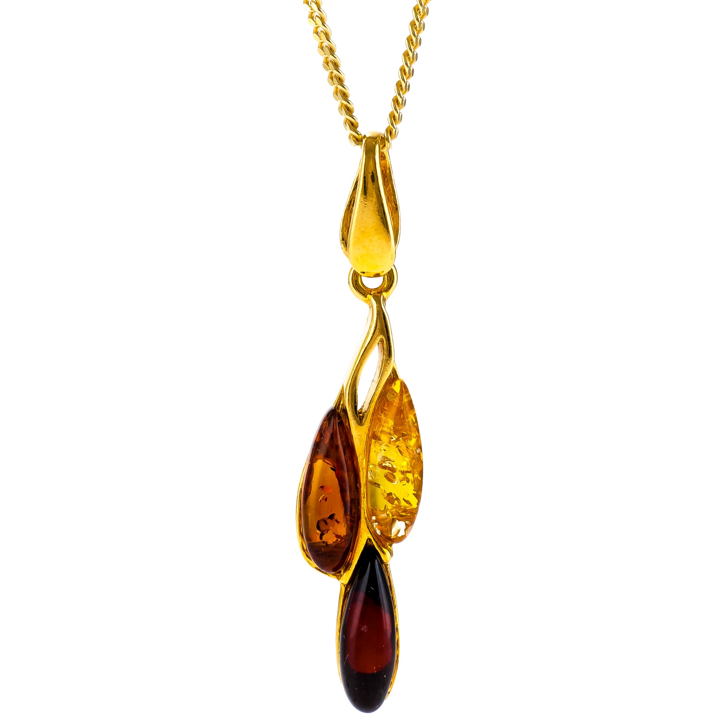Be-Jewelled Triple Marquise Amber Pendant Necklace, Gold/Multi