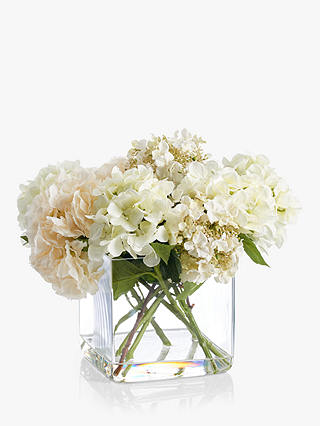 Peony Artificial Hydrangea In Glass Cube, Large