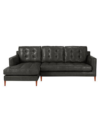 John Lewis & Partners Draper Leather LHF Chaise End Sofa, Dark Leg