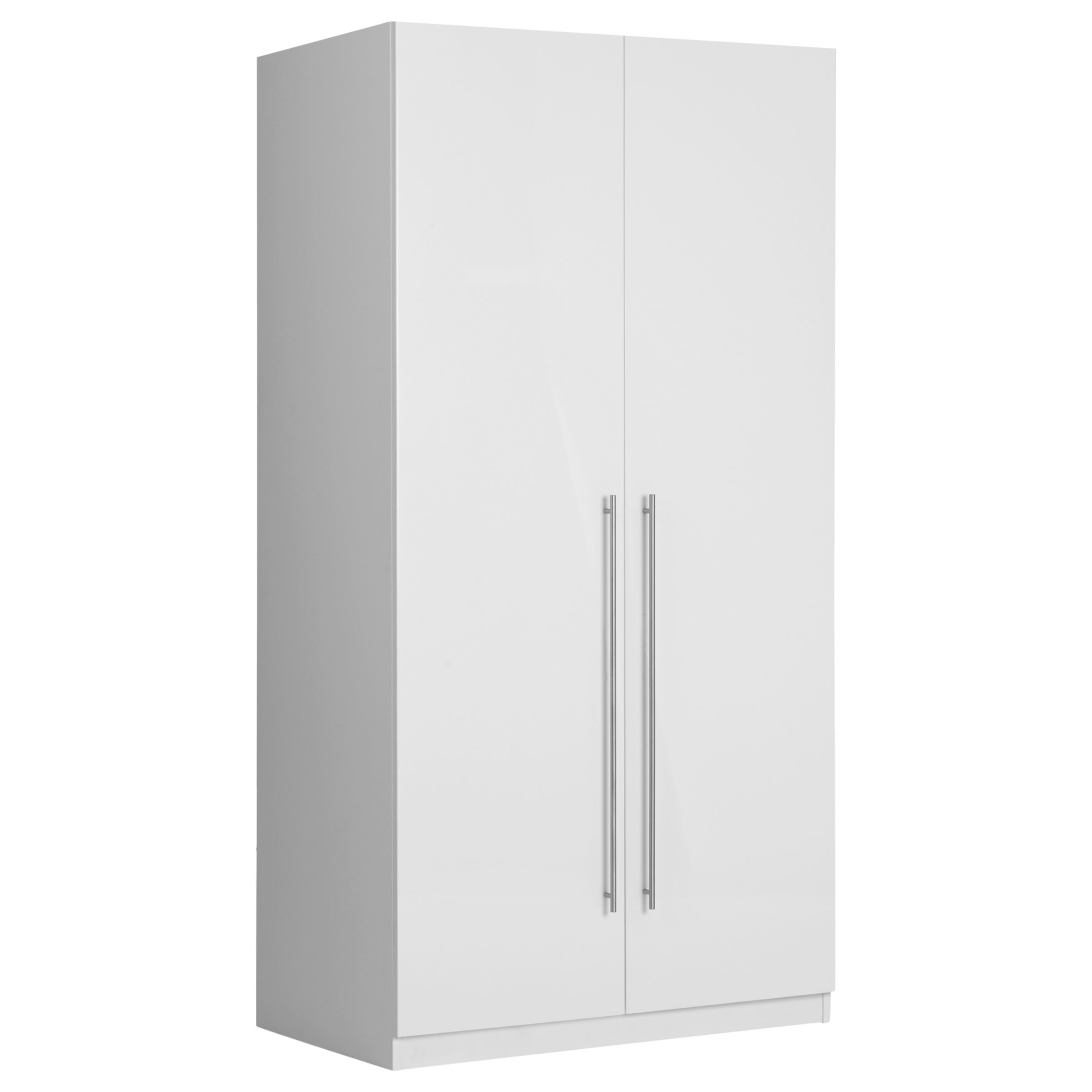 John Lewis ANYDAY Mix It Stainless Steel Long T-Bar Handle, Double Wardrobe with Internal Drawers, Gloss White Slab/Matt White