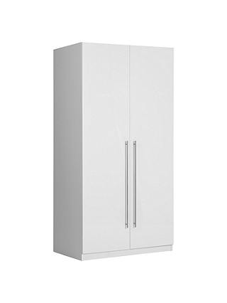 John Lewis ANYDAY Mix It Stainless Steel Long T-Bar Handle, Double Wardrobe with Internal Drawers, Gloss White Slab/Matt White