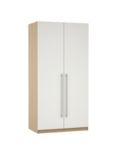 John Lewis ANYDAY Mix It Stainless Steel Long T-Bar Handle, Double Wardrobe with Internal Drawers, Gloss White Slab/Natural Oak