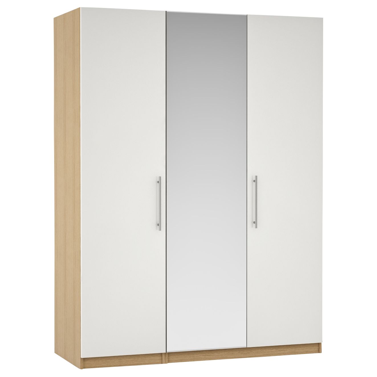 Photo of John lewis anyday mix it stainless steel long t-bar handle mirrored triple wardrobe with internal drawers/shelving gloss white slab/natural oak