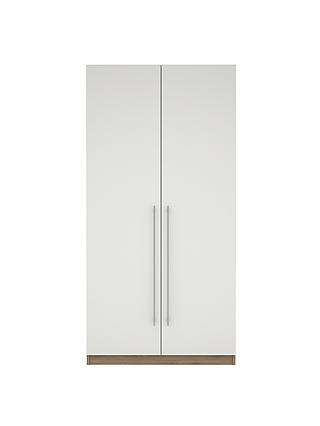 John Lewis ANYDAY Mix It Stainless Steel Long T-Bar Handle, Double Wardrobe with Internal Drawers, Gloss White Slab/Grey Ash