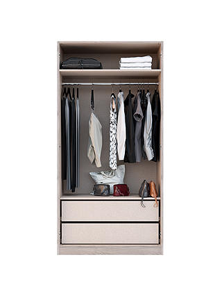 John Lewis ANYDAY Mix It Stainless Steel Long T-Bar Handle, Double Wardrobe with Internal Drawers, Gloss White Slab/Grey Ash